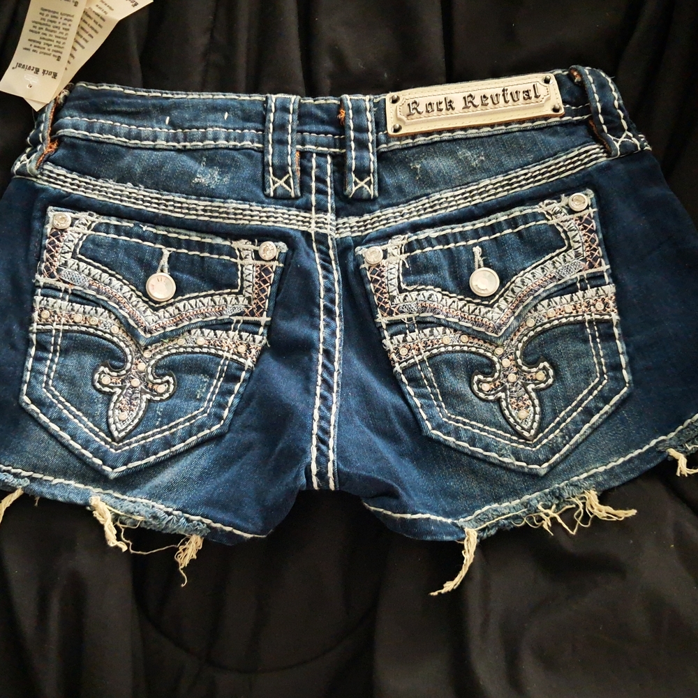 Rock Revival Blue Jean Shorts with Decorative Back
